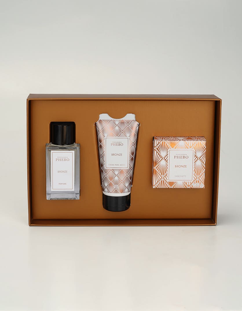 Kit Perfume + creme mãos + sabonete em barra Bronze